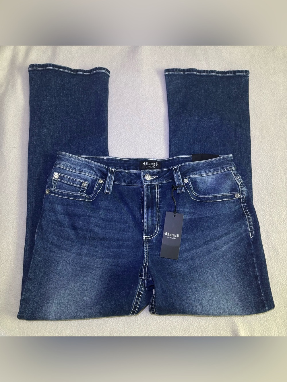 NWT Lotus by Miss Me Dark Blue Bootcut Jeans w/ Embellished Pockets- Size 36/22